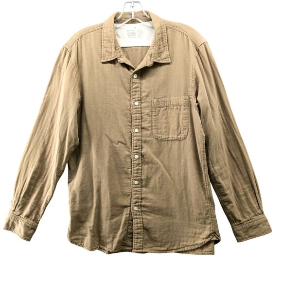 Muji Soft Double Cloth Shirt Mens M Tan Long Sleeve Button Up Pocket Front - Picture 1 of 8